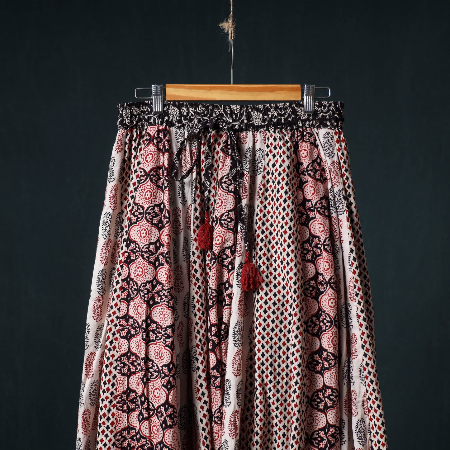 Bagh Hand Block Print 24 Kali Patchwork Cotton Long Skirt with Border 194
