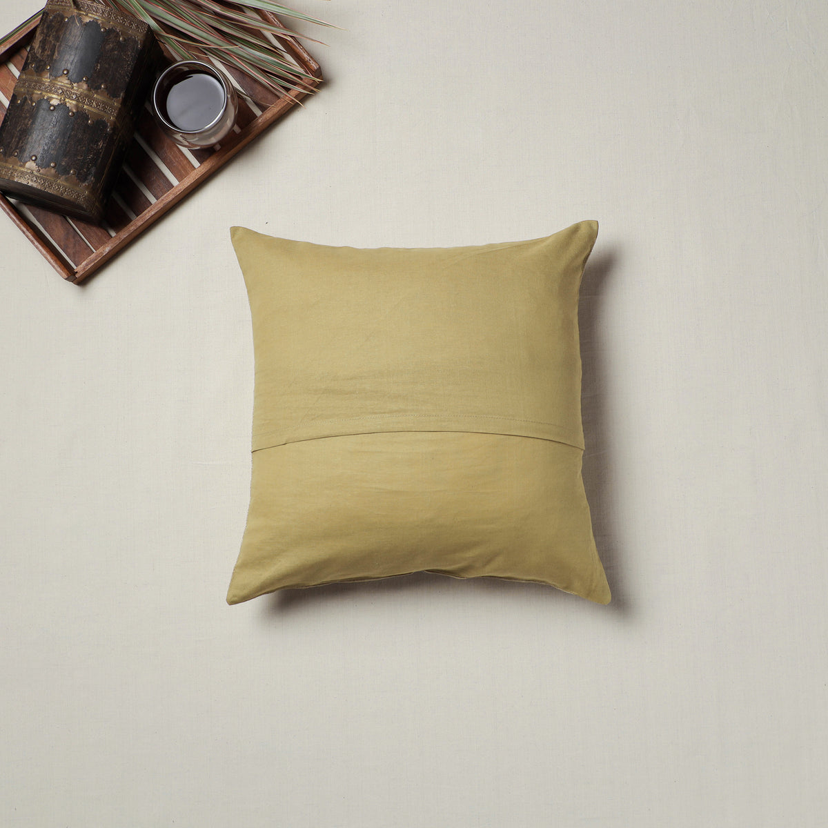 Beige - Bengal Kantha Hand Embroidered Cushion Cover (16 x 16 in) 11