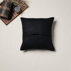 Black - Bengal Kantha Hand Embroidered Cushion Cover (16 x 16 in) 12