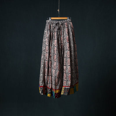 Bagh Hand Block Print 24 Kali Patchwork Cotton Long Skirt with Border 196