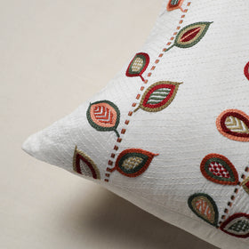 White - Bengal Kantha Hand Embroidered Cushion Cover (16 x 16 in) 13