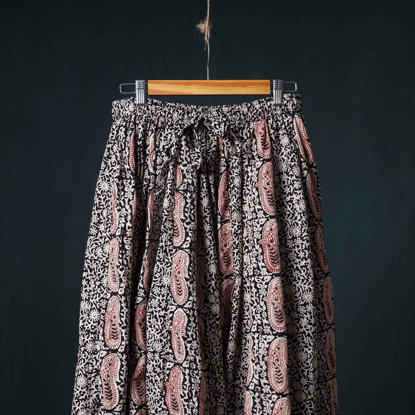 Bagh Hand Block Print 24 Kali Patchwork Cotton Long Skirt with Border 196