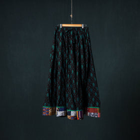 Bagh Hand Block Print 24 Kali Patchwork Cotton Long Skirt with Border 197