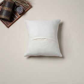 White - Bengal Kantha Hand Embroidered Cushion Cover (16 x 16 in) 13