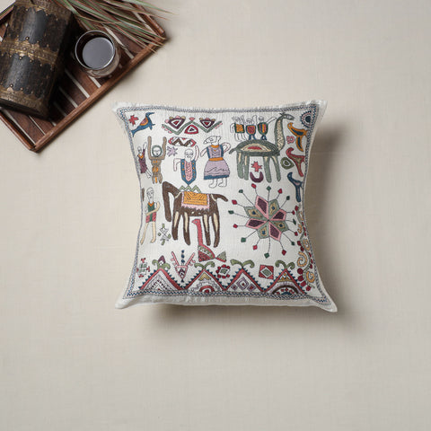 Bengal Kantha Hand Embroidered Cushion Cover (16 x 16 in) 14