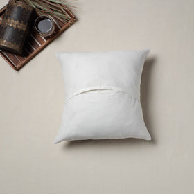 White - Bengal Kantha Hand Embroidered Cushion Cover (16 x 16 in) 14