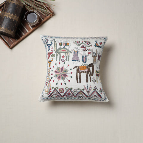 Bengal Kantha Hand Embroidered Cushion Cover (16 x 16 in) 15