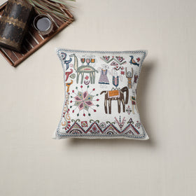 Bengal Kantha Hand Embroidered Cushion Cover (16 x 16 in) 15