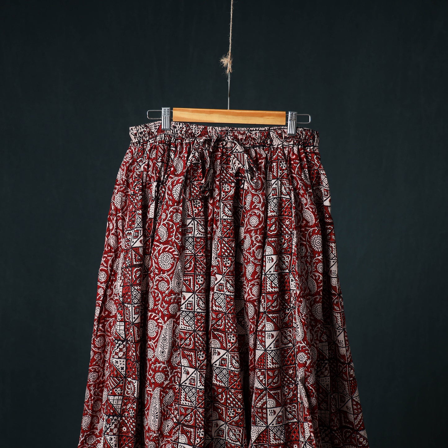 Bagh Hand Block Print 24 Kali Patchwork Cotton Long Skirt with Border 198