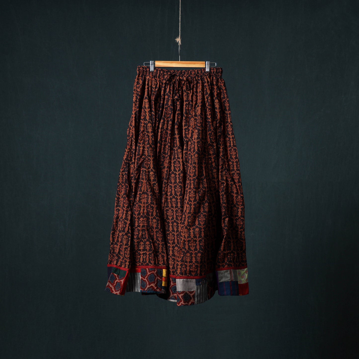 Bagh Hand Block Print 24 Kali Patchwork Cotton Long Skirt with Border 199