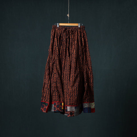 Bagh Hand Block Print 24 Kali Patchwork Cotton Long Skirt with Border 199
