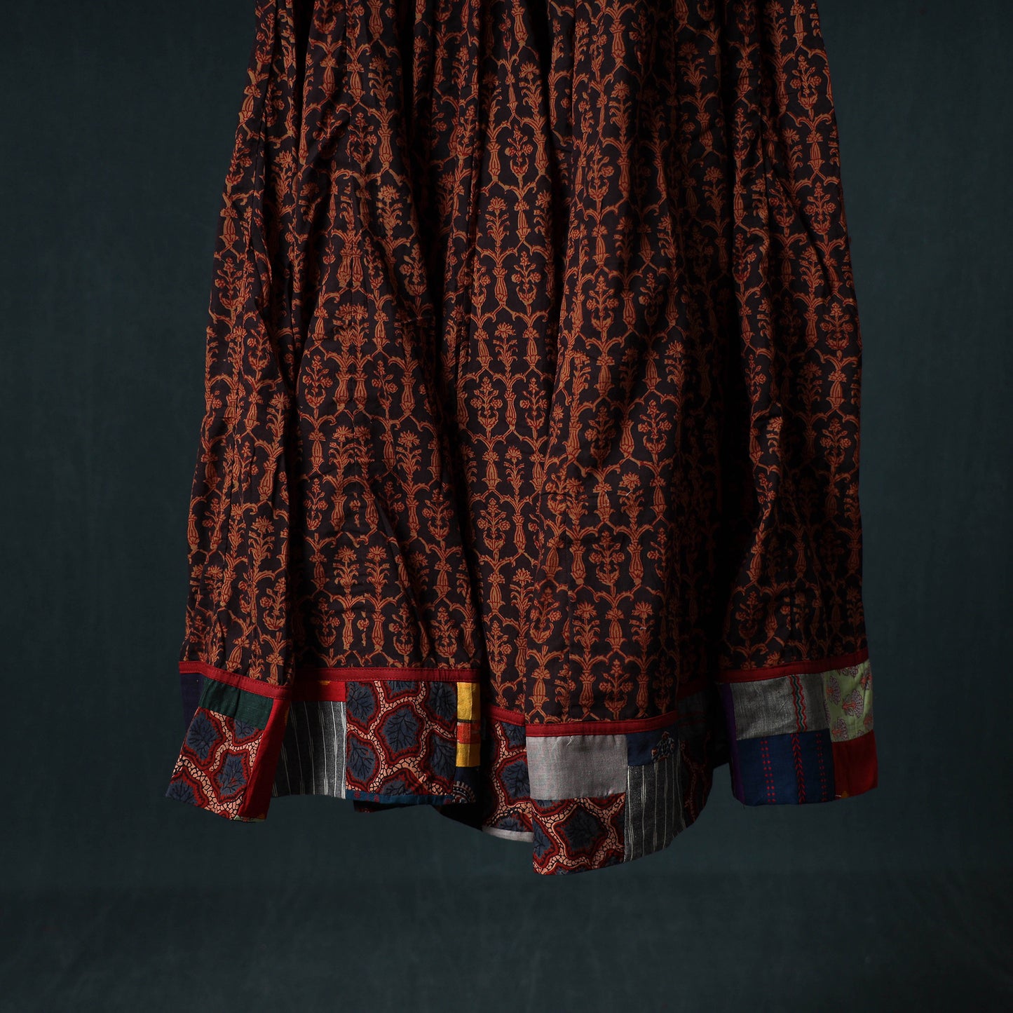 Bagh Hand Block Print 24 Kali Patchwork Cotton Long Skirt with Border 199