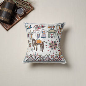 White - bengal kantha hand embroidered cushion cover (16 x