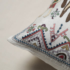 White - bengal kantha hand embroidered cushion cover (16 x