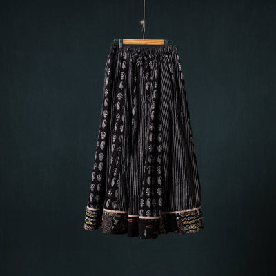 Bagh Hand Block Print 24 Kali Patchwork Cotton Long Skirt with Border 200