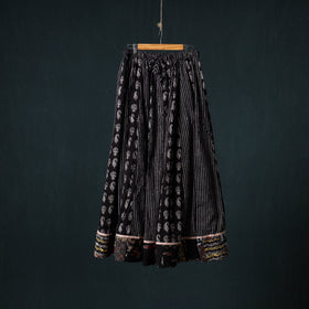 Bagh Hand Block Print 24 Kali Patchwork Cotton Long Skirt with Border 200