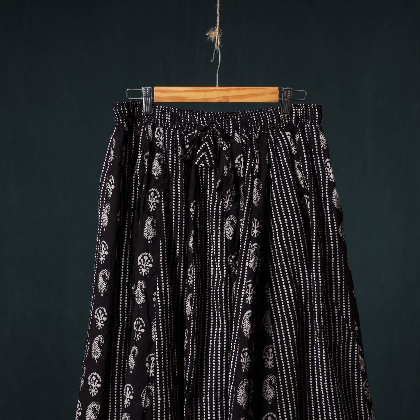 Bagh Hand Block Print 24 Kali Patchwork Cotton Long Skirt with Border 200