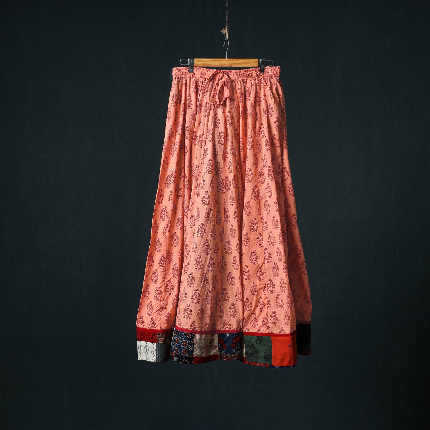 Bagh Hand Block Print 24 Kali Patchwork Cotton Long Skirt with Border 201