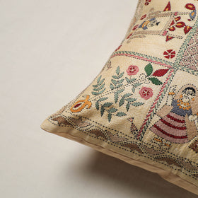 Bengal Kantha Hand Embroidered Cushion Cover (16 x 16 in) 19