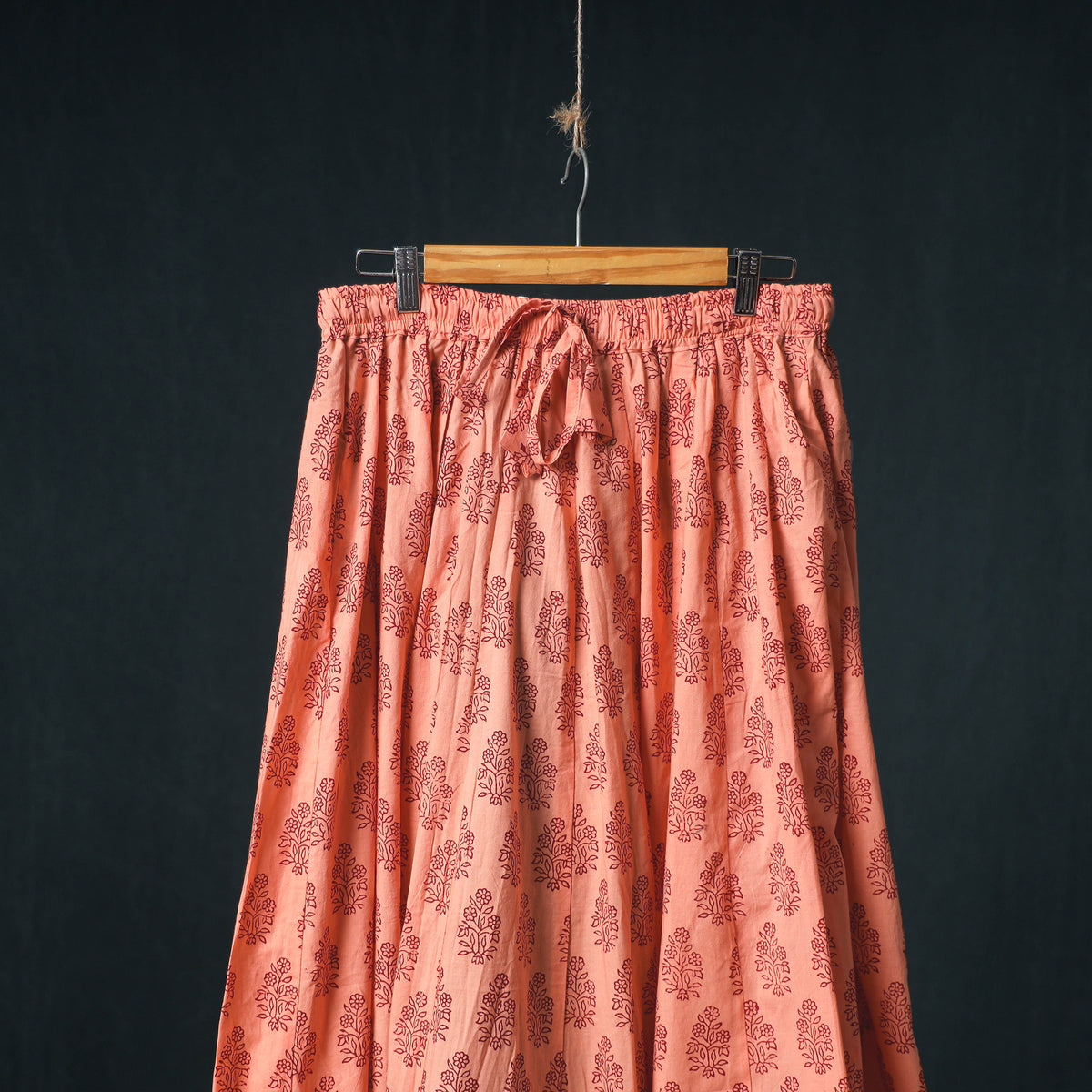 Bagh Hand Block Print 24 Kali Patchwork Cotton Long Skirt with Border 201