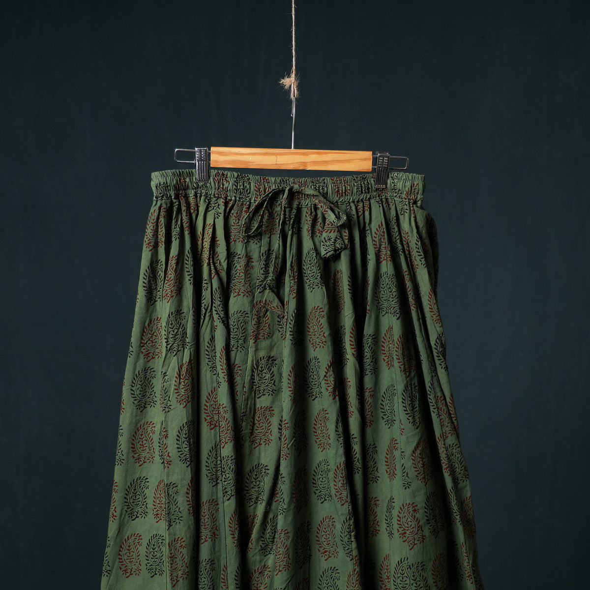 Bagh Hand Block Print 24 Kali Patchwork Cotton Long Skirt with Border 203
