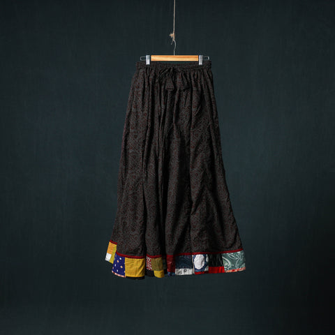 Bagh Hand Block Print 24 Kali Patchwork Cotton Long Skirt with Border 204