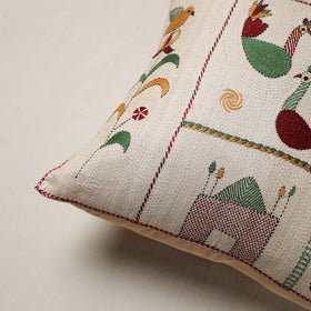 Beige - Bengal Kantha Hand Embroidered Cushion Cover (16 x 16 in) 22
