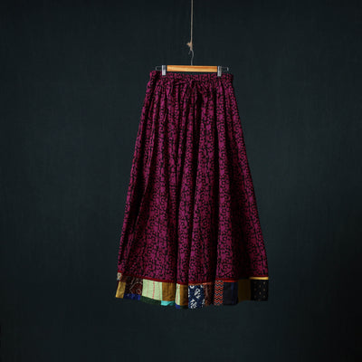 Bagh Hand Block Print 24 Kali Patchwork Cotton Long Skirt with Border 206