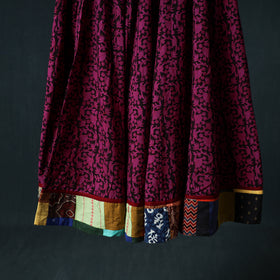 Bagh Hand Block Print 24 Kali Patchwork Cotton Long Skirt with Border 206