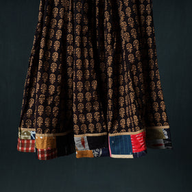 Bagh Hand Block Print 24 Kali Patchwork Cotton Long Skirt with Border 207