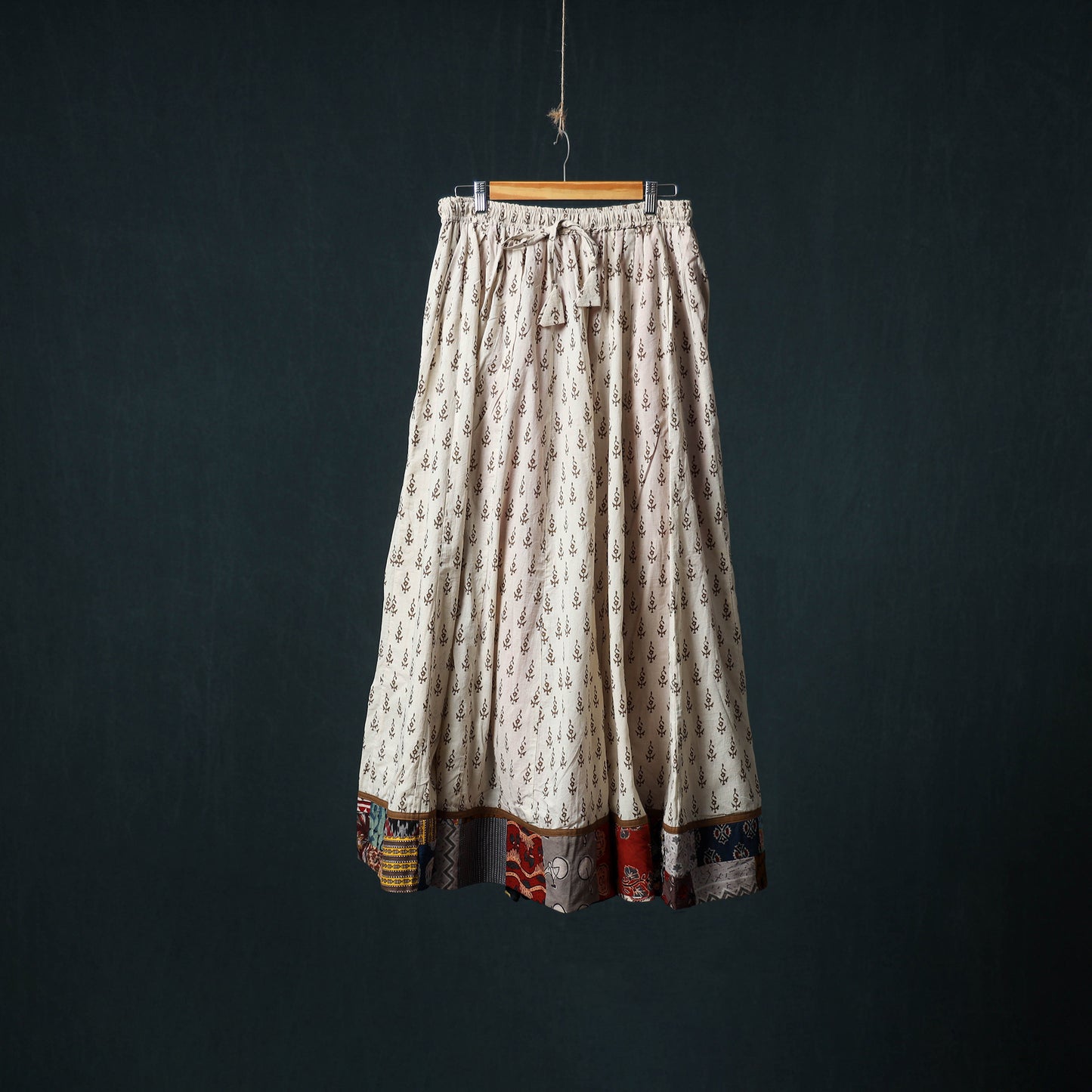 Bagh Hand Block Print 24 Kali Patchwork Cotton Long Skirt with Border 208