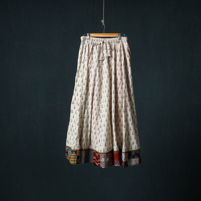 Bagh Hand Block Print 24 Kali Patchwork Cotton Long Skirt with Border 208