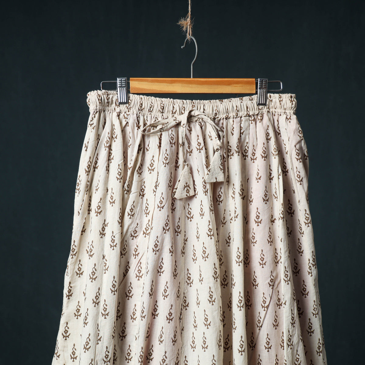 Bagh Hand Block Print 24 Kali Patchwork Cotton Long Skirt with Border 208