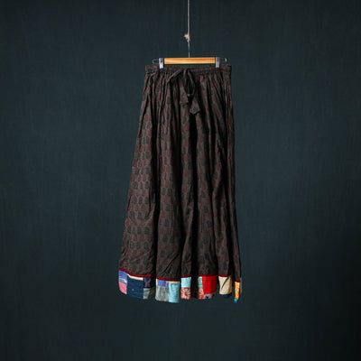 Bagh Hand Block Print 24 Kali Patchwork Cotton Long Skirt with Border 209