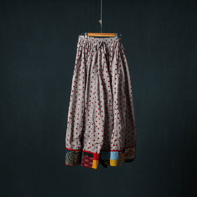 Bagh Hand Block Print 24 Kali Patchwork Cotton Long Skirt with Border 210