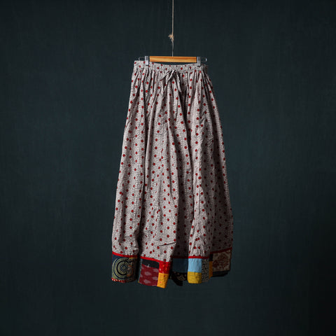 Bagh Hand Block Print 24 Kali Patchwork Cotton Long Skirt with Border 210