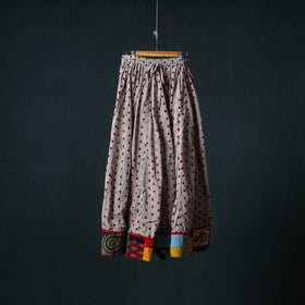 Bagh Hand Block Print 24 Kali Patchwork Cotton Long Skirt with Border 210