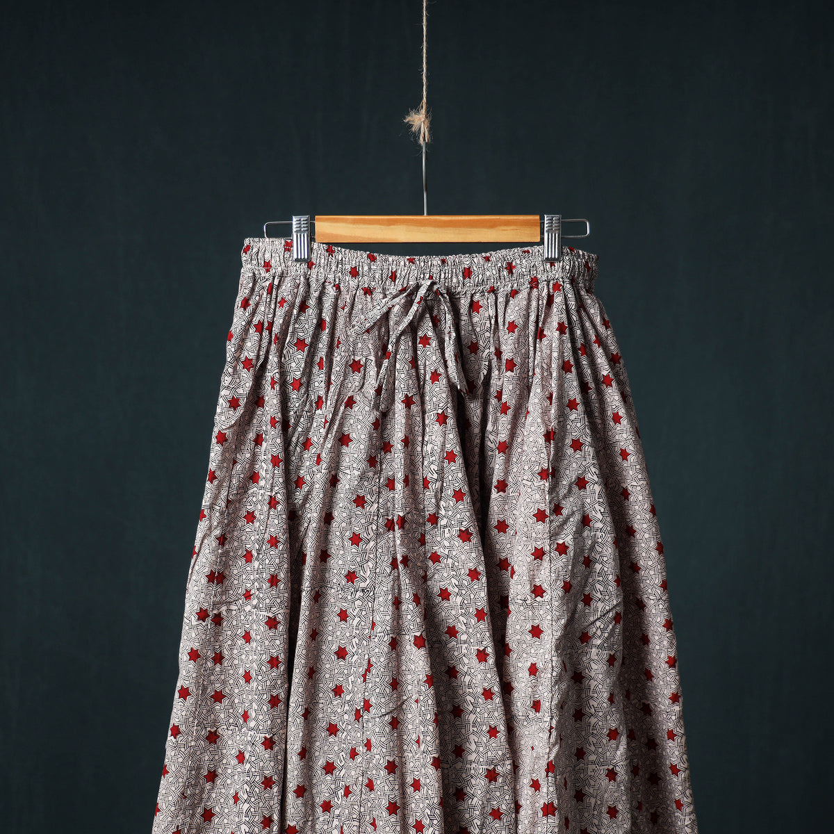 Bagh Hand Block Print 24 Kali Patchwork Cotton Long Skirt with Border 210