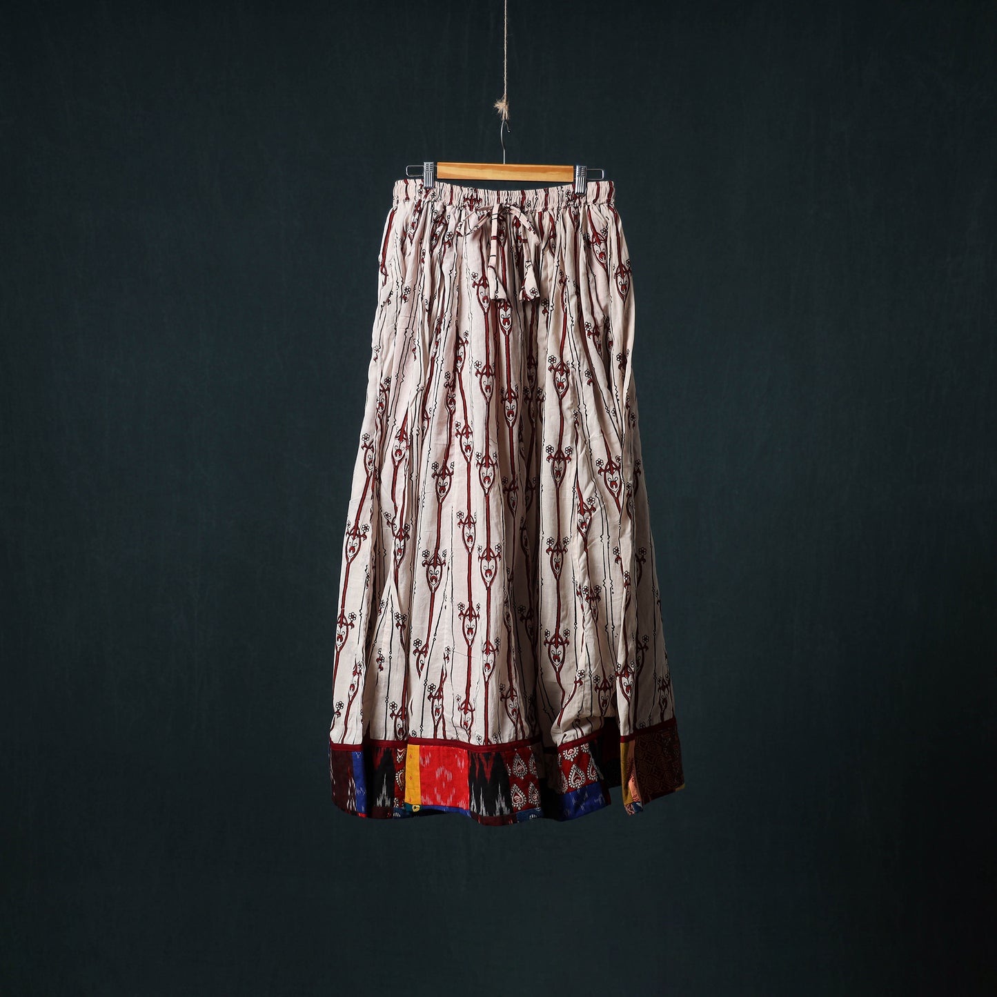 Bagh Hand Block Print 24 Kali Patchwork Cotton Long Skirt with Border 211
