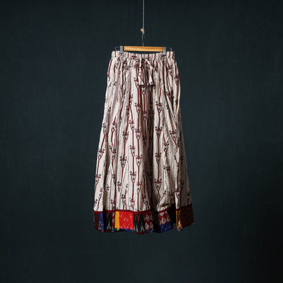Bagh Hand Block Print 24 Kali Patchwork Cotton Long Skirt with Border 211