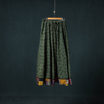 Bagh Hand Block Print 24 Kali Patchwork Cotton Long Skirt with Border 212