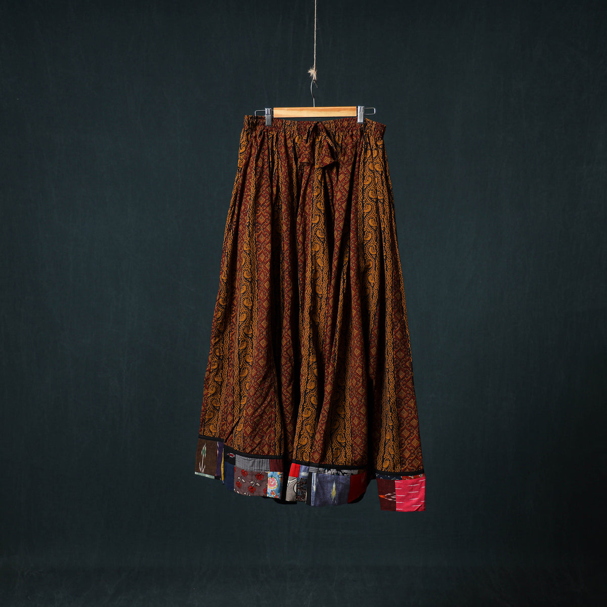 Bagh Hand Block Print 24 Kali Patchwork Cotton Long Skirt with Border 213