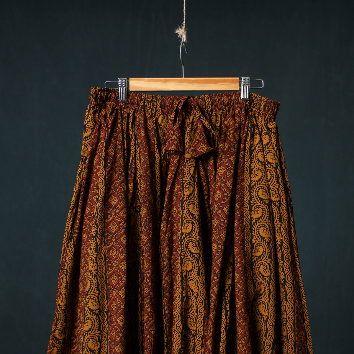 Bagh Hand Block Print 24 Kali Patchwork Cotton Long Skirt with Border 213
