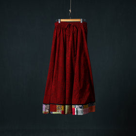Bagh Hand Block Print 24 Kali Patchwork Cotton Long Skirt with Border 214