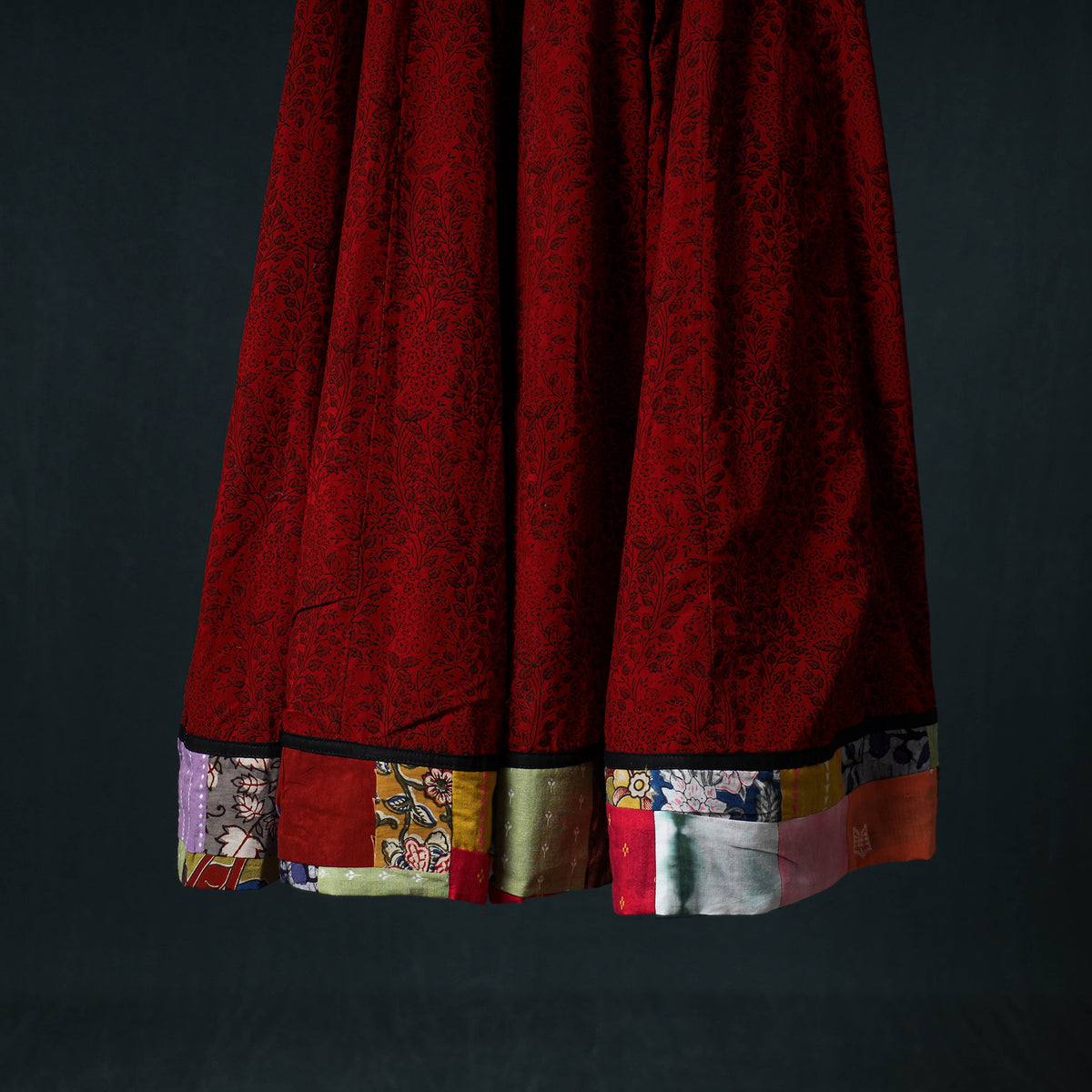 Bagh Hand Block Print 24 Kali Patchwork Cotton Long Skirt with Border 214