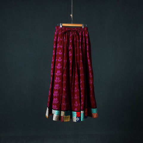 Bagh Hand Block Print 24 Kali Patchwork Cotton Long Skirt with Border 215