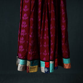 Bagh Hand Block Print 24 Kali Patchwork Cotton Long Skirt with Border 215