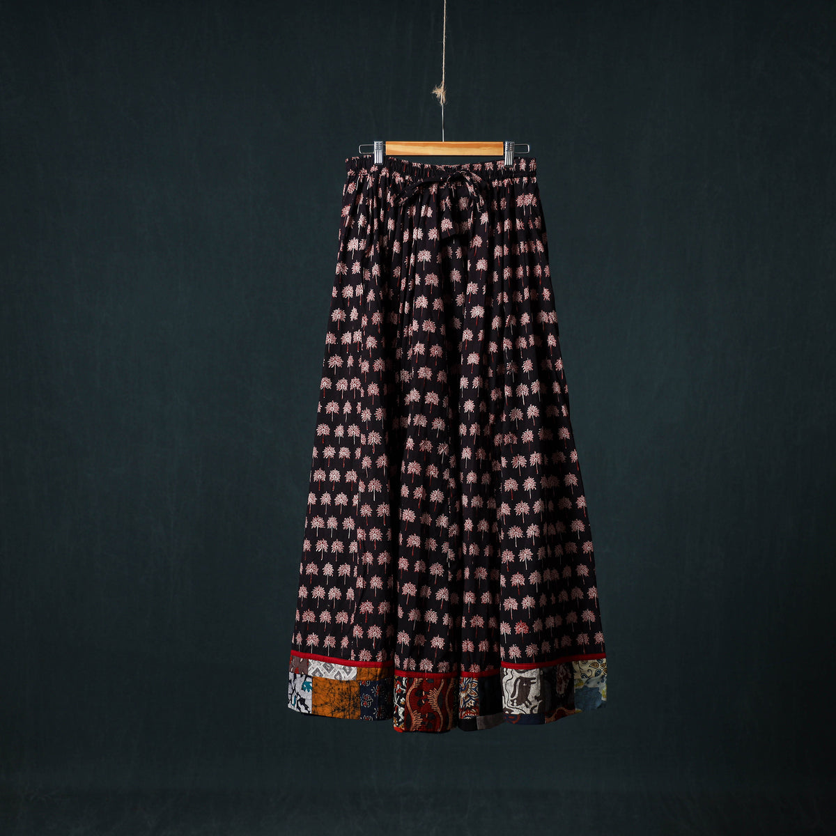 Bagh Hand Block Print 24 Kali Patchwork Cotton Long Skirt with Border 216