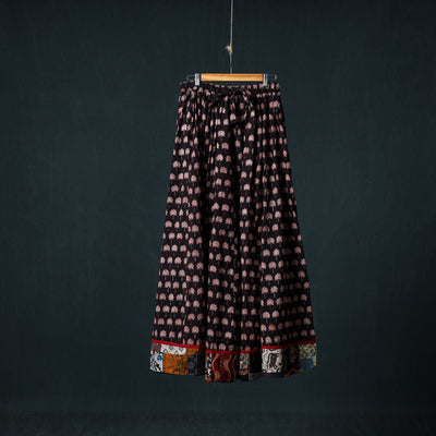 Bagh Hand Block Print 24 Kali Patchwork Cotton Long Skirt with Border 216