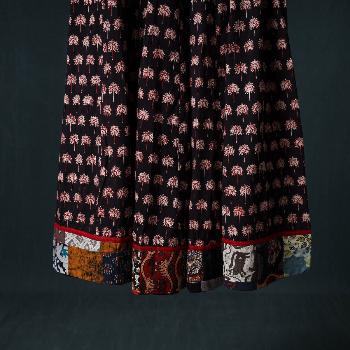 Bagh Hand Block Print 24 Kali Patchwork Cotton Long Skirt with Border 216